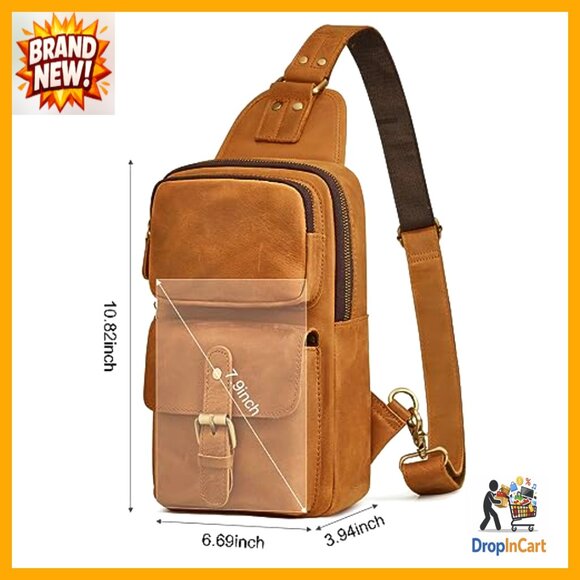 Vintage Leather Crossbody Backpack Daypack Adjustable Straps Unisex Outdoor